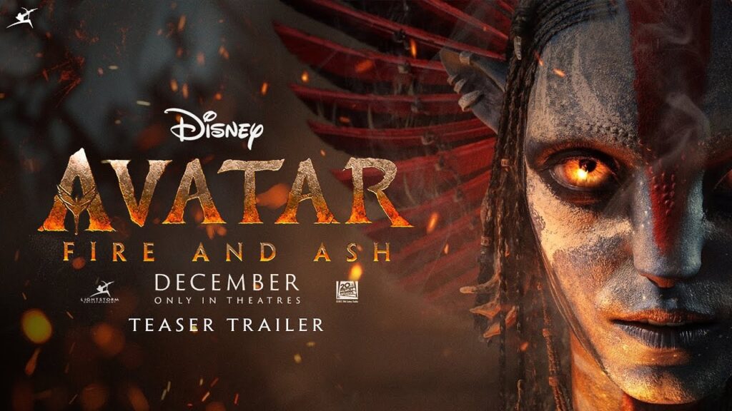 Official Avatar: Fire and Ash title over volcanic eruptions.